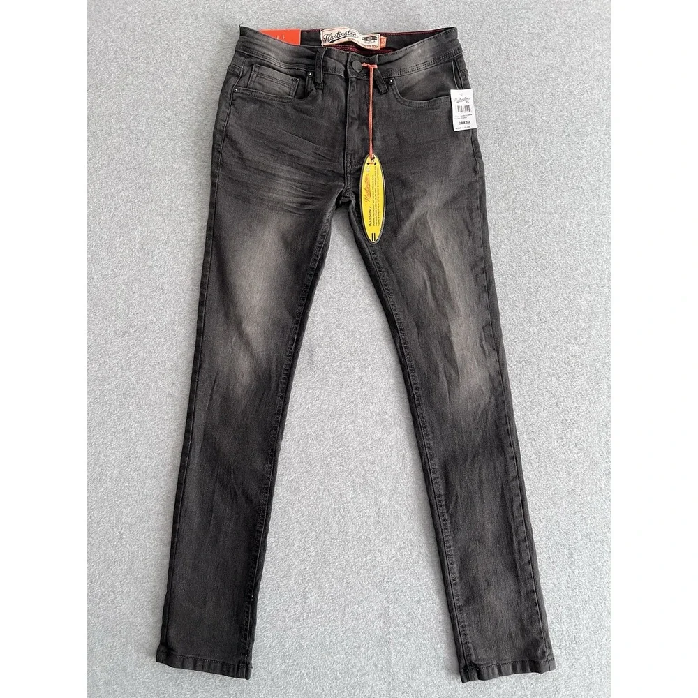 Huntington BC Jeans Mens 28x30 Skinny‎ Fit Stretch Denim Storm Black Surf Team